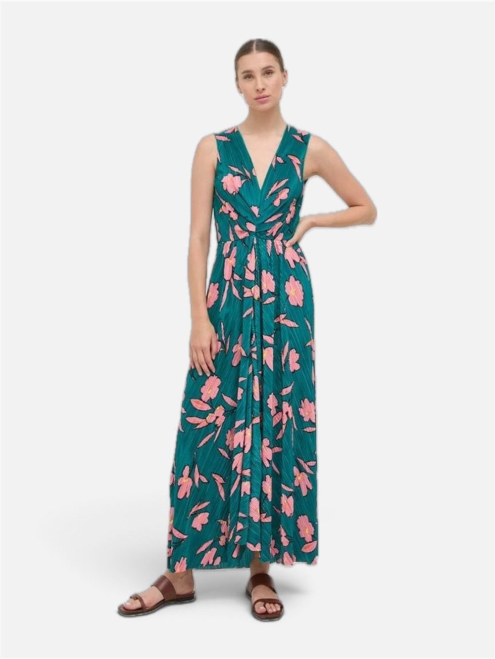 Max & Co. Green Maxi Dress with Pink Floral Print